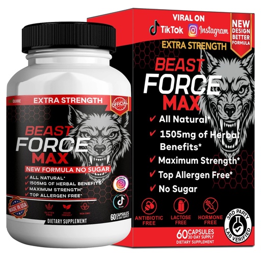 [BRSREBIEBB6GM3A4] Beast Force Max Extra Strength Maca Root Complex, 60 Capsules, Sugar Free, All Natural (1)