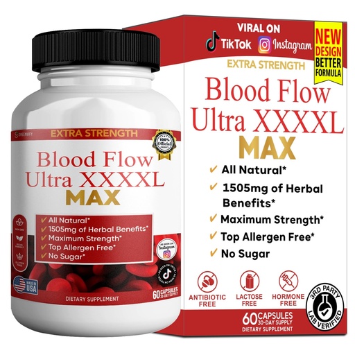 [BRSREBQQOYMQK33X] Blood Flow Ultra XXXL Max, Extra Strength Maca Root Complex, 60 Capsules, All Natural Dietary Supplement (1)
