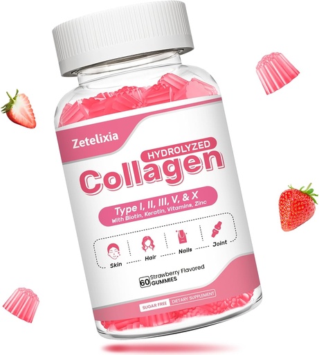 [BRSRAHAEOEFR6ALV] Qadınlar üçün Collagen Gummies, Hidrolyzed Collagen Peptide Tip I,II,III,V,X ilə Biotin, Vitamin C A B D E Skin Saç Nails J0ints, Immunity Energy Digestion, Sugar Free, 60 Count
