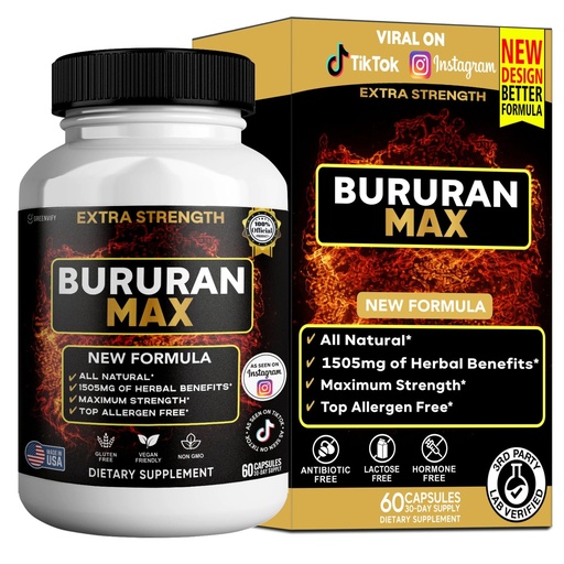 [BRSRGHYQPIFR6AYY] Bururan Max, Organic Maca Root Supplement, Black Pepper, 60 Capsules, 30 Day Supply (1)