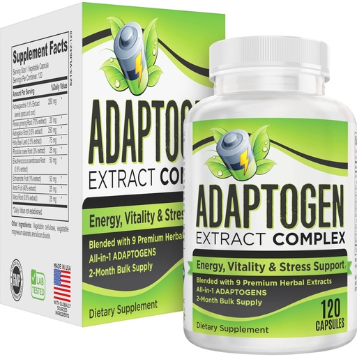 [BRSWGGTQOQIBGH3V] 2-Month Adaptogens Extract/Complex 9-in-1 | Adaptogenic Formula | Men & Women | Adaptogen Supplements | 120 Capsules