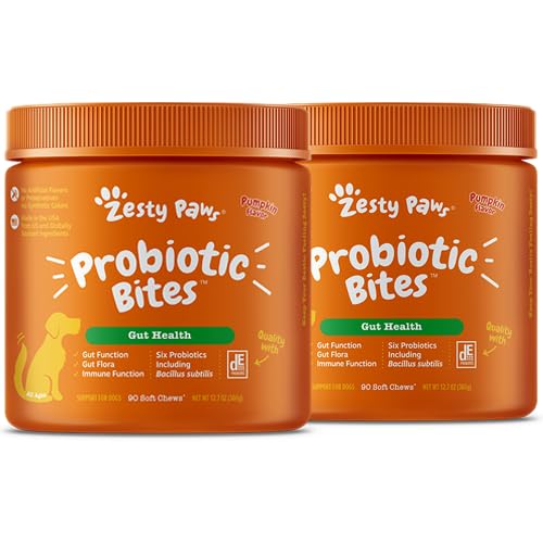 [BRSREGT4B4GW2YAU] Zesty Paws Probiotics for Dogs - Digestive Enzymes for Gut Flora, Digestive Health, Diarrhea & Bowel Support - Clinically Studied DE111 - Dog Supplement for Pet Immune System – Pumpkin – Pack of 2