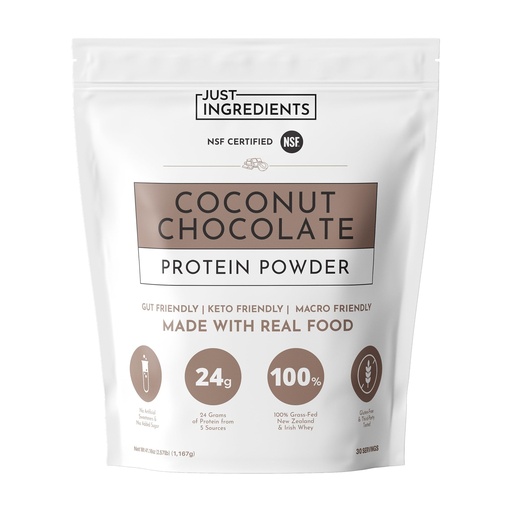 [BRSREGLYBUCBEHT2] JUST INGREDIENTS Coconut Chocolate Protein Powder – 30-Serving Blend with 100% Grass-Fed Whey & Organic Plant Proteins – Creamy Coconut Cocoa Flavor – Supports Muscle Recovery, Energy*