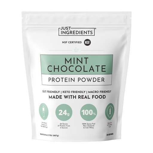 [BRSREGLYCUDQEA3O] JUST INGREDIENTS Mint Chocolate Protein Powder | 30 Servings | 24g Grass-Fed New Zealand and Irish Whey + 4 Additional Protein Sources | No Added Sugar | No Synthetic Gums or Fillers