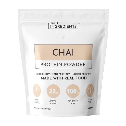 [BRSREGL7OQHR4C3P] JUST INGREDIENTS Chai Protein Powder – 30-Serving Blend with 100% Grass-Fed Whey & Organic Plant Proteins – Warm Spice Flavor with Cinnamon, Ginger & Cardamom – Supports Muscle Recovery, Energy*