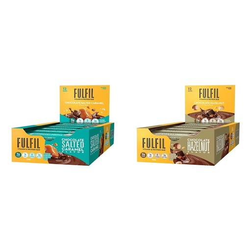 [BRSROCYOBADWOGYY] FULFIL Vitamin and Protein Bars, Chocolate Salted Caramel, Snack Sized Bar with 15g Protein & Vitamin and Protein Bars, Hazelnut, Snack Sized Bar with 15 g Protein and 8 Vitamins