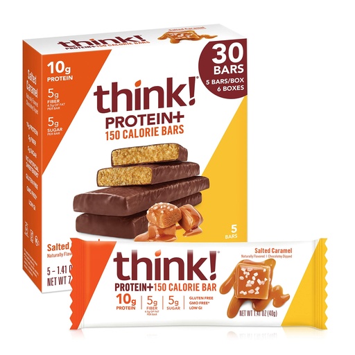 [BRSWK2Q2OVYQMC3Y] think! Protein Bars with Chicory Root for Fiber, Digestive Support, Gluten Free with Whey Protein Isolate, Salted Caramel, Snack Bars without Artificial Sweeteners, 1.4 Oz (30 Count)