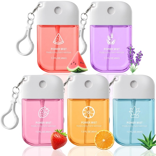 [BRSRGCQTA4ORSF3J] Hand Sanitizer Spray Travel-Size - 5 Pack No-Rinse Spray Hand Sanitizers with Hook Hydrating Portable Hand Sanitizer Travel Spray for Parks, Beaches, Airplanes, 5 Scents
