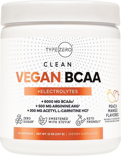 [BRSWYZQ5C4IRYFLZ] Ultra Clean Vegan BCAA Powder + Electrolytes (Peach Mango | 6G) 2 : 1 : 1 Sugar-Free / No Sucralose BCAA Amino Acids 여성 / 남성을위한 보충 - 포스트 운동 회복 음료 후 최고의 BCAA Vegan 아미노산