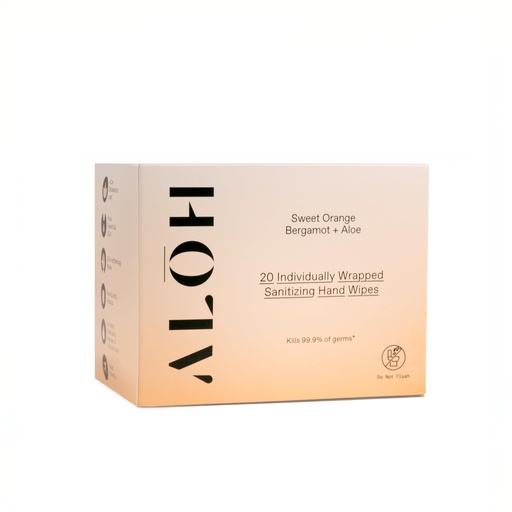 [BRSROFD6OQIB6YA6] ALŌH Skin - Softening Sanitizing Hand Wipes – Sweet Orange Bergamot (1 Box of 20 Individual Wrapped Wipes)