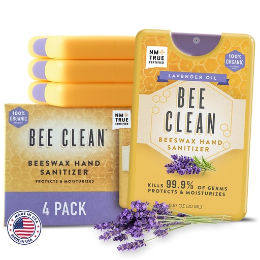 [BRSW2FTYPJYAGGY6] 4-Pack Lavender Hand Sanitizer Spray - Travel Size Mist Spray with Organic Ethyl Alcohol, Beeswax - Moisturizing and Refreshing with Essential Oils, Non-Toxic, Made in the USA