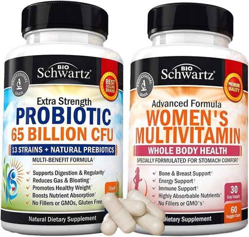 [BRSRABL5A57RGGQ3] Daily Multivitamin for Women Capsules (1 Month Supply) Plus 65 Billion CFU Daily Probiotic Supplement (1 Month Supply)