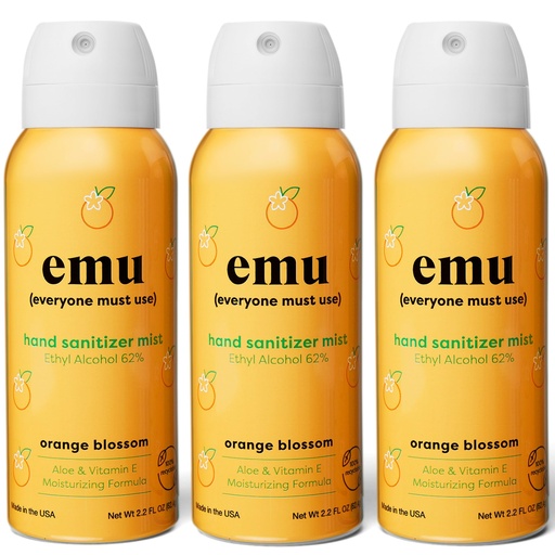 [BRSRA2YZOJYREELA] EMU (EVERYONE MUST USE) Hand Sanitizer pocket spray, Travel size 2.2oz. Cleanses Your Hands, Hydrating. Hand soap bulk. 24-hour disinfectant sanitizing. Made in USA (Orange Blossom_3)