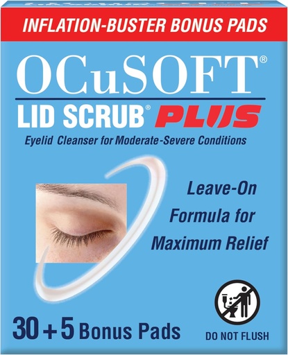 [BRSRO2YPOYHBSHY7] OCuSOFT Lid Scrub PLUS 35 - Pre-Moistened Leave-On Eyelid Wipes for Moderate to Severe Conditions - Moisturizing Eyelid Cleanser for Maximum Relief - 35 Count