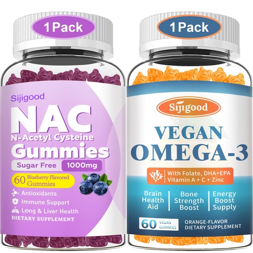 [BRSREGDYBN5R4A3G] Bundle: Omega-3 Gummies & 1000mg NAC Gummies for Kids & Adults 2 Packs