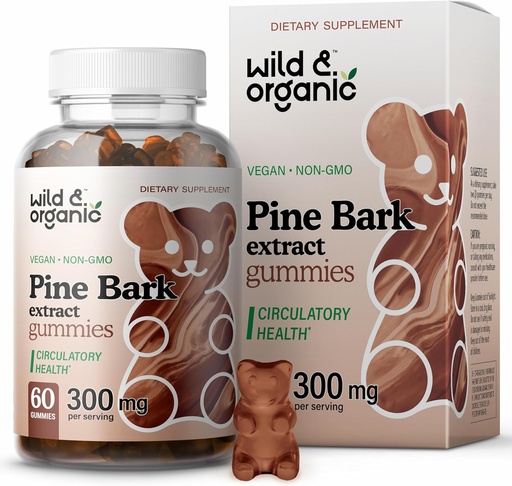 [BRSW22QEOABREYIU] Wild & Organic Pine Bark Extract Gummies 300mg - Antioxidant Support w/French Maritime Pine Bark Tree - Pinus Pinaster Supplements - 60 Antioxidant Gummies - Vegan, Non-GMO