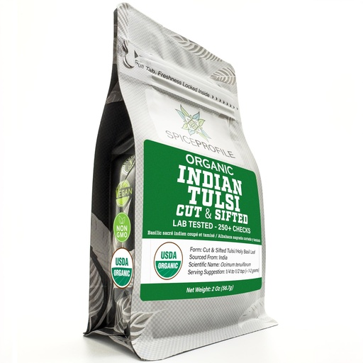 [BRSREZIPBB5A4AA4] Spice Profile Organic Indian Tulsi Cut & Sifted | 2 oz | Lab Tested