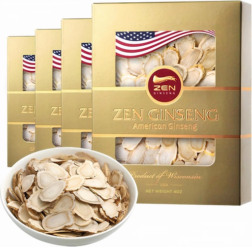 [BRSWGAYPOYHRYAD4] Zen Ginseng American Wisconsin Ginseng Slices, High Potency Ginsenoside, Improves Mood, Memory and Focus, Vegan, Non-GMO & Sugar-Free, 4 Oz (4-Pack)