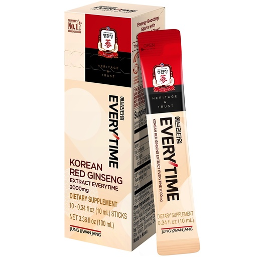 [BRSRAYLYDEOQ4ETB] JUNG KWAN JANG Everytime Korean Red Ginseng Extract 2,000mg - Liquid Stick Supplements with Propolis & Adaptogen - Energy Boost & Immune Support, Natural & Healthy Energy Drinks (10 Sticks)