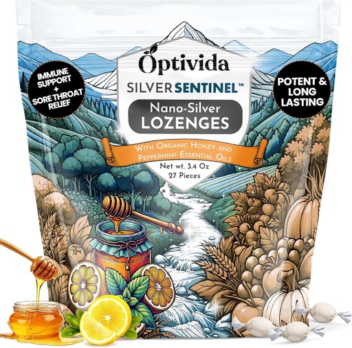 [BRSWGHDYCR4BQELZ] OPTIVIDA Health Colloidal Silver Lozenges with Honey & Lemon Oil (1 Pack) - Helduentzako sore Throat Lozenges leuntzea Cough Relief eta Fast-Acting Nano Silver Formula laguntzarako, 60 Ppm