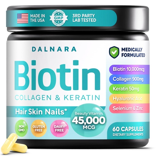 [BRSRGHDRDEFRS3LH] Biotin Collagen & Keratin – Hair, Skin & Nails Vitamins, 45,000 MCG Vitamin Complex(A, B1, B2, B3, B6, B7, C & E)–Biotin for Hair Growth for Women & Men, Hair Vitamins-120 Capsules–Made in USA