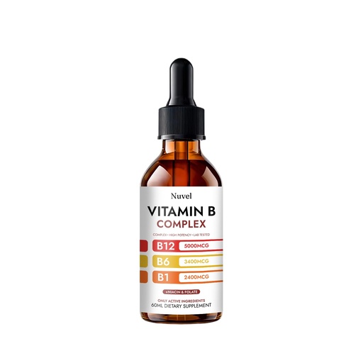 [BRSRGALRBF5A4AL4] Nuvel Vitamin B Complex Drops with B12, B1, B6, 5-in-1 Vitamin B Liquid Supplement for Daily Wellness