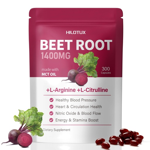 [BRSRGC36B4FA2GTG] Beet Root Capsules with L-Arginine, L-Citrulline & Grape Seed - 1400mg Beetroot Supplements with MCT Oil for Energy, Stamina & Healthy Circulation - 300 Softgels, Non GMO