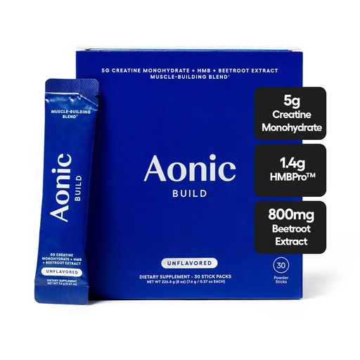 [BRSRECQDAQBWK2TL] AONIC Build 3-in-1 Creatine Powder, HMBPro™ & Beetroot Formula | Vegan, Non-GMO Pre/Post-Workout Drink Mix – Unflavored (30 Sticks)