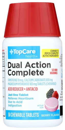 [BRSRAHDYAVYAEF33] Topcare, Dual Actiion Complete Acid Reducer + Antacid Berry Flavored, 50 Count