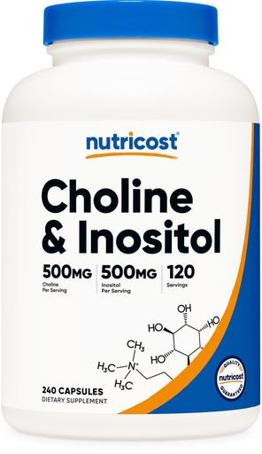 [BRSRGYILOUAWECY4] Nutricost Choline & Inositol Supplement (1,000mg) 240 Capsules - 500mg Choline, 500mg Inositol, GMO-Free, Gluten-Free, 120 Servings