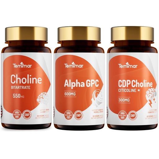 [BRSRYZQZBN4AKGTX] Choline Supplement with Choline Bitartrate, Alpha GPC & CDP Choline, Supports Brain Health, Made in USA