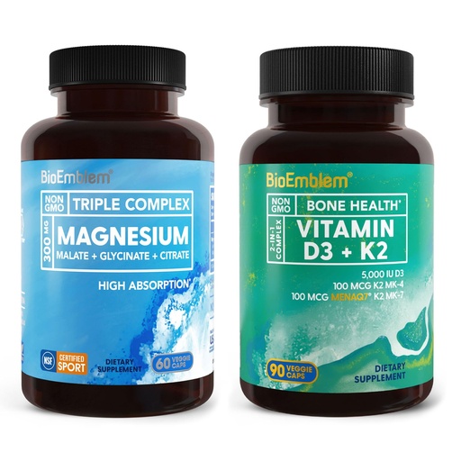 [BRSRYZQFPN5BS33K] BioEmblem Vitamin D3 K2 Capsules (5000IU and 200mcg) and Magnesium Complex 60 Capsules