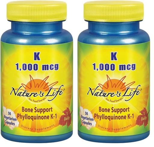 [BRSRGFI7A4BRUCY6] Nature's Life Vitamin K 1000mcg | Phylloquinone K-1 Supplement, Healthy Bones & Cardiovascular Support | 50CT (Pack of 2)