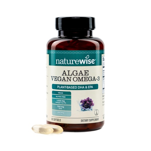 [BRSRYYL6CVYRSFIV] NatureWise Vegan Algae Omega-3-1458mg Algae Oil - with Plant-Based 700mg DHA & 280mg EPA - Carrageenan Free - Lemon ScentCert Included - Non-GMO - USA Manufactured - 60 Softgels[30-Day Supply]