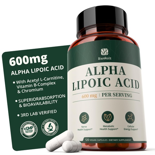 [BRSRGBADCEPQKC3D] Alpha Lipoic Acid 600mg Neuropathy Supplements for Blood Sugar Support Nerve Health Supplement for Feet Tingling & Numbness Relief Tested Quality ALA Capsules