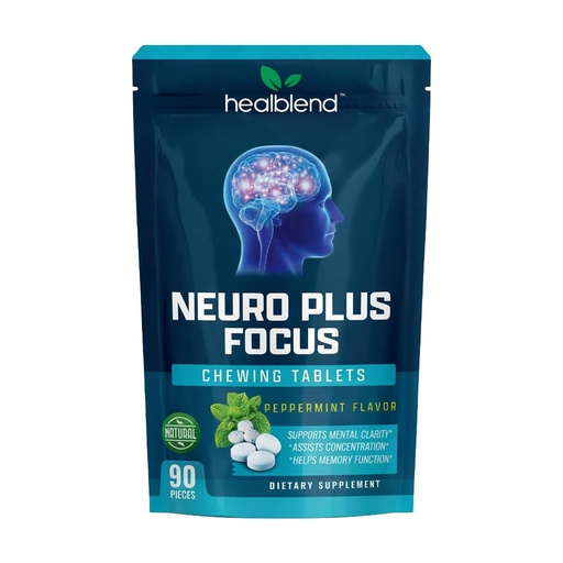 [BRSRGZQPBAPBYYDU] Healblend Neuro Plus Focus Chewing Tablet - Peppermint Flavor - Nootropic Energy Tablet with Caffeine, L-Theanine, Rhodiola - Supports Memory, Mental Clarity & Concentration - 90 Pieces