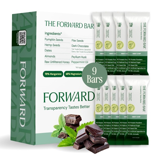 [BRSRGBLQB4PBSF3J] The Forward Bar – Mint Chip Protein Bar | Whole Food, Plant-Based, Gluten-Free, Dairy-Free, Non-GMO | 12g Complete Protein, High Fiber, Healthy Snack & Meal Replacement | Box of 9 Bars