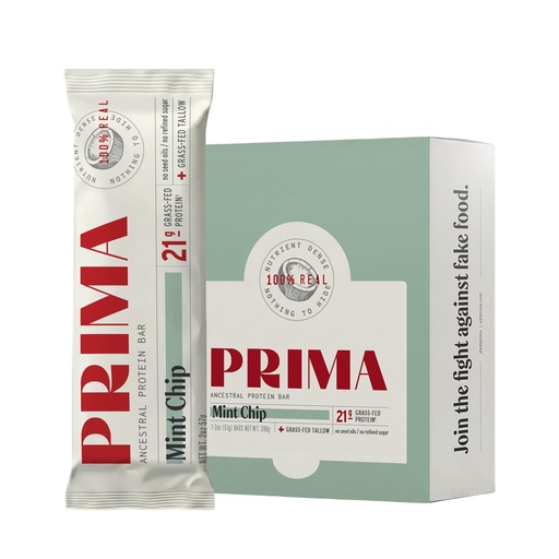 [BRSRGCDRB4JQM3DH] PRIMA Mint Chip Protein Bar | 21g Grass Fed Whey and Collagen | No Seed Oils, No Preservatives, Raw Honey Sweetened | 7 Pack