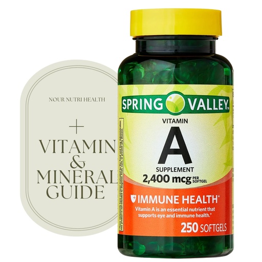 [BRSREZL5AB7AK3L3] 1 Pack Vitamin A 2,400 mcg Softgels, 250 Count (1 Bottle) + Vitamin Guide & Sticker Included