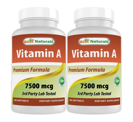 [BRSW2AYRCUMGACDU] Best Naturals Vitamin A 25000 IU (7500 mcg), Non-GMO Formula Supports Healthy Vision & Immune System and Healthy Growth & Reproduction, 180 Softgels (180 Count (Pack of 2))