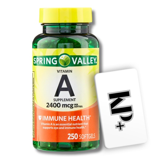 [BRSRABLYCF5AAFAV] Spring Valley Vitamin A, Vitamin A Supplement, 2400 mcg, 250 Softgels