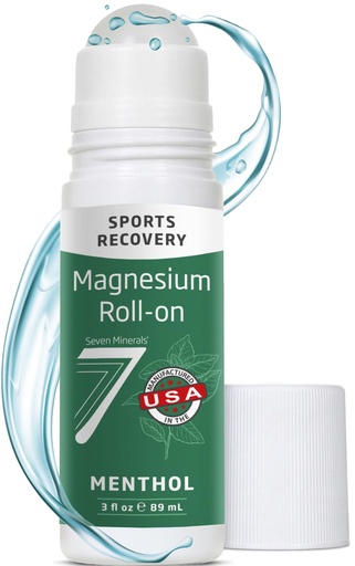 [BRSRGHYYAAIAACA4] Seven Minerals Magnesium Roll On Stick with Menthol for Pain Relief - Cooling Magnesium Oil for Sports Recovery, Sore Muscles, Backache - Fast Acting - All Natural Alternative, 3 Fl Oz