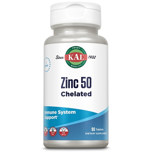 [BRSWIHAAOEAGEHT2] KAL Zinc 50mg Amino Acid Chelate, Immune Support Supplement, Healthy Metabolism and Immune System Formula, Enhanced Absorption, Vegan, Gluten Free, 60-Day Money Back Guarantee, 90 Servings, 90 Tablets