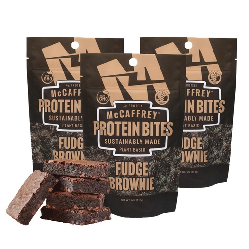 [BRSREGLRA4BW22T6] McCaffrey Protein Bites – Fudge Brownie Flavor – 3 Multi-Serving 4oz Bags – 4g of Protein per Serving – Gluten-Free, Vegan, High Fiber Energy Snack for Active Families