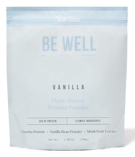 [BRSRMCT7DENW23LJ] Be Well By Kelly Vanilla Plant-Based Protein Powder, Vegan 20G Protein 8G Fiber 0 Net Carb (3 Ingredients, 20 Servings) 9 Amino Acids+3 BCAAs No Soy, No Dairy, Stevia-Free, No Sugar Added 1.68lb 760g