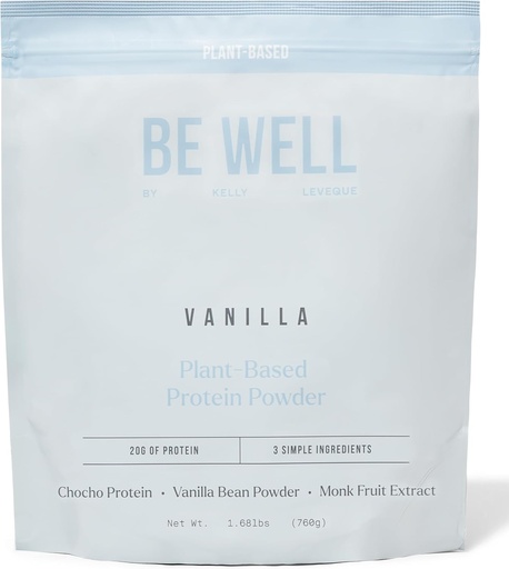 [BRSRMCT7DENW23LJ] Be Well by Kelly Vanilla Plant-Based Protein Powder, Vegan 20G Protein 8G Fiber 0 Net Carb (3 Ingredients, 20 Servings) 9 Amino Acids+3 BCAAs No Soy, No Dairy, Stevia-Free, No Sugar Added 1.68lb 760g