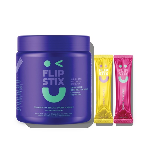 [BRSRGBIHAV5QM237] Flip My Life FLIP STIX Kids All-in-One Wellness Drink Mix | Probiotics, Electrolytes & Immune Support Nutrients | Daily Hydration + Gut Health | Tropical Punch & Lemon Berry | 30 STIX