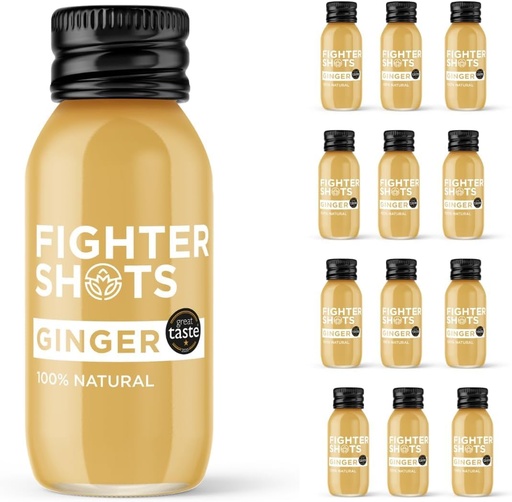 [BRSRAHD7AR6GKCTO] Fighter Shots Ginger (12x60ml) | Award Winning Fresh & Fiery Shots | 27g of Cold Pressed, Fresh Ginger Root for Immune Support | Boosts Energy | 100% Natural | No Nasties | A Perfect Pick Me Up