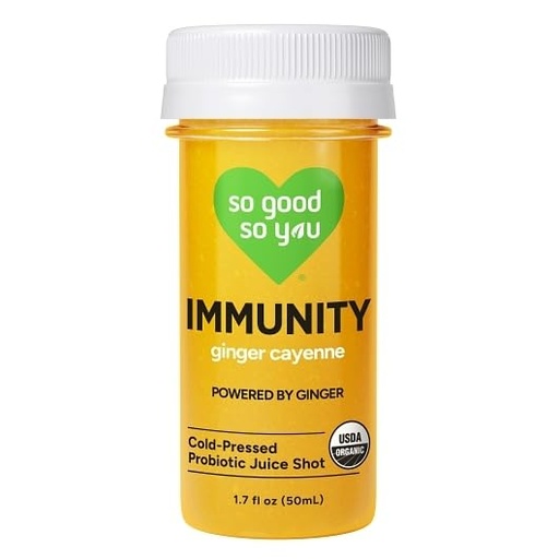 [BRSRAFIBCAPWYAAU] So Good So You Organic Immunity Shot, Ginger Cayenne, Cold-Pressed, Contains Probiotic, Non GMO, 1.7 Fluid Ounces (Pack of 12)