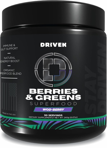 [BRSWGGQ6DIAQOAI3] Driven B&G Berries & Greens Superfood Powder, 30 서빙 - Probiotics & Digestive Enzymes를 가진 유기 식물 기반 공식 - 회복, 건강한 소화 및 면역 기능 지원